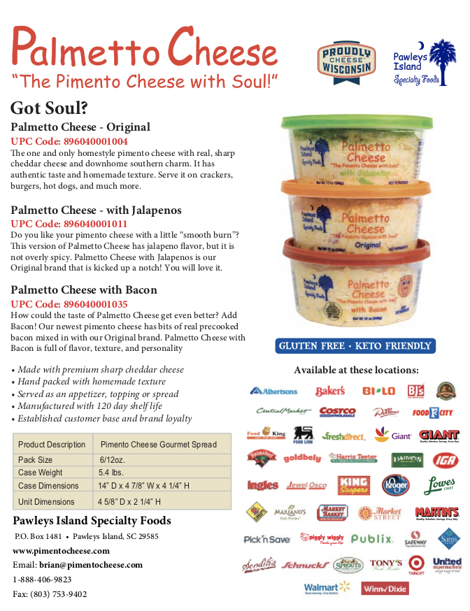 Palmetto Cheese Info Sheet